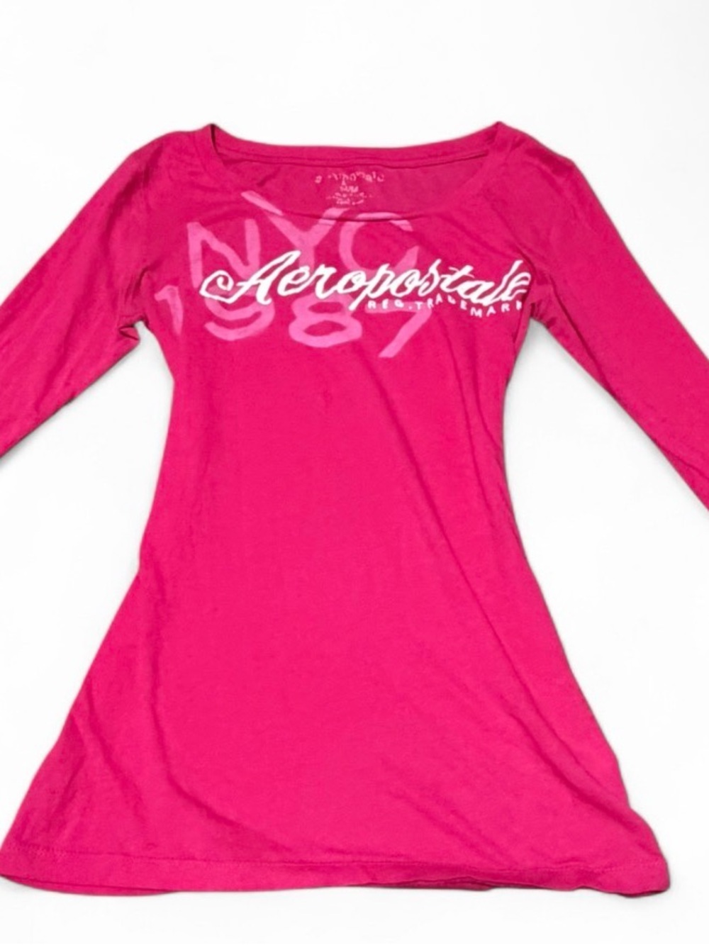 Vintage Y2K Aeropostale Hot Pink Graphic Long Sleeve 1987 Spellout
